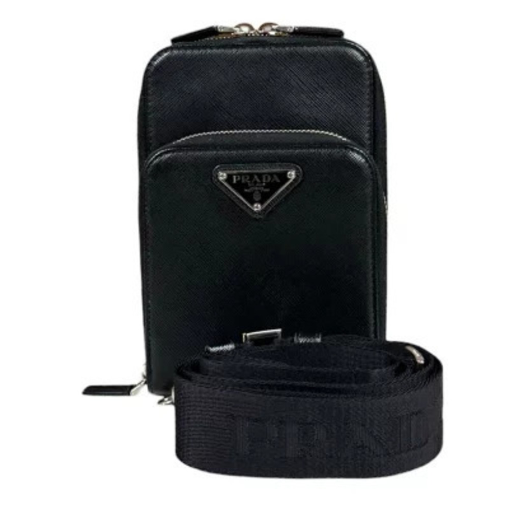 Prada Saffiano Shoulder Bag Leather Black Smartphone Case